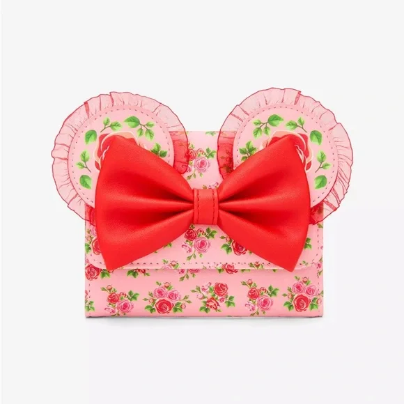 Disney Loungefly Disney Minnie Mouse Pink & Red Roses with Mini Flap Wallet - Picture 5 of 10